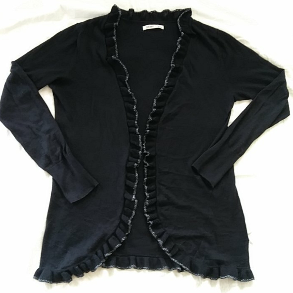 Old Navy Ruffle Silver Bling Open Front Cardigan Sweater MEDIUM Black
